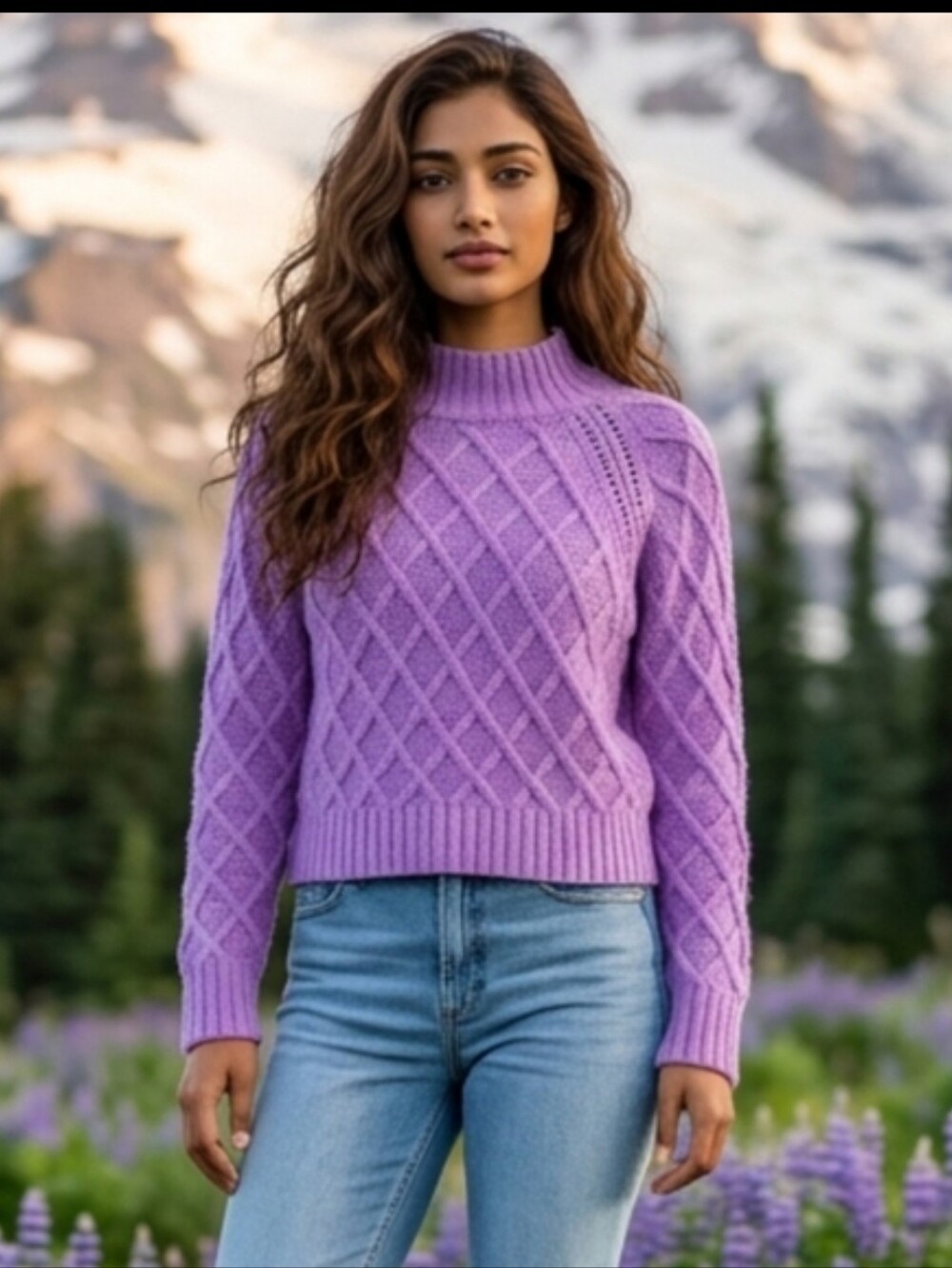 American Eagle Outfitters Purple Cable Knit Mock Neck Pullover Sweater Size S - Picture 9 of 10